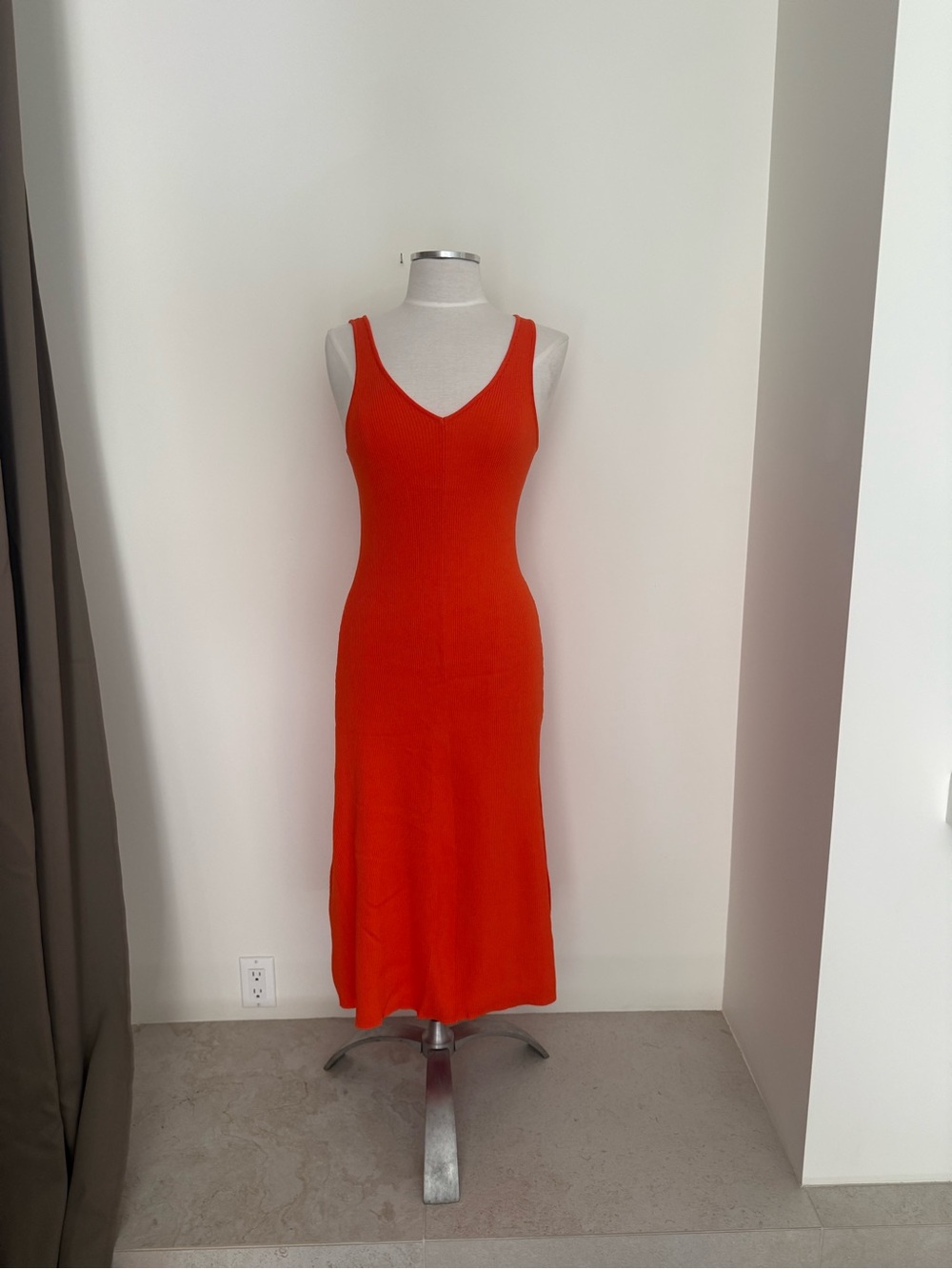 Deluc Vibrant Orange Sleeveless V-Neck Midi Dress